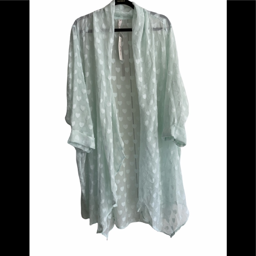 MELISSA MCCARTHY SEVEN7 Pastel Green Flyaway Woven Heart Duster Kimono 3X NWT